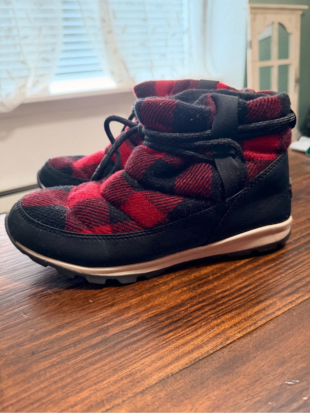 Sorel Woman’s Plaid Winter Ankle Boots - Red & Black